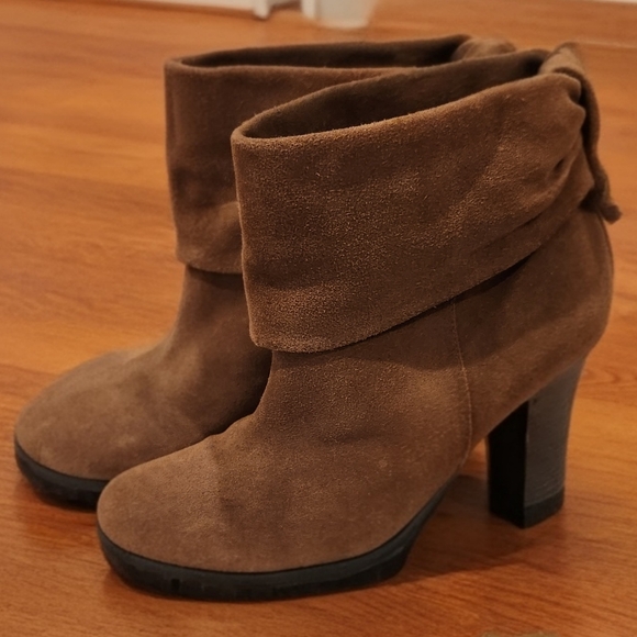 BCBG Suede Heeled Booties. Tan color. Size 8.5 - Picture 1 of 4